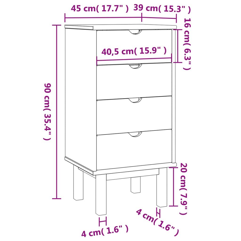 Dulap cu sertar "OTTA", 45x39x90cm, lemn masiv de pin