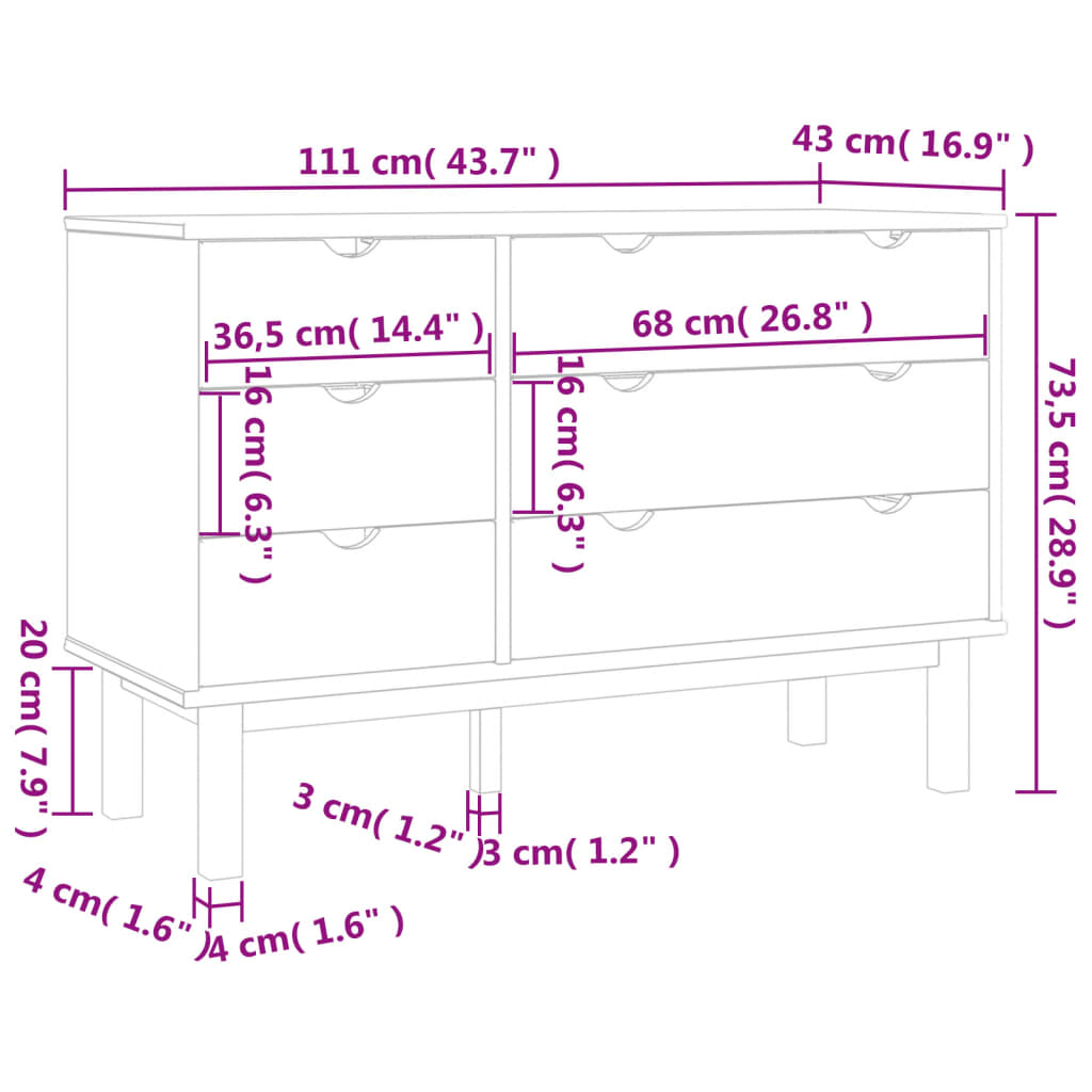 Dulap cu sertar "OTTA", 111x43x73,5 cm, lemn masiv de pin