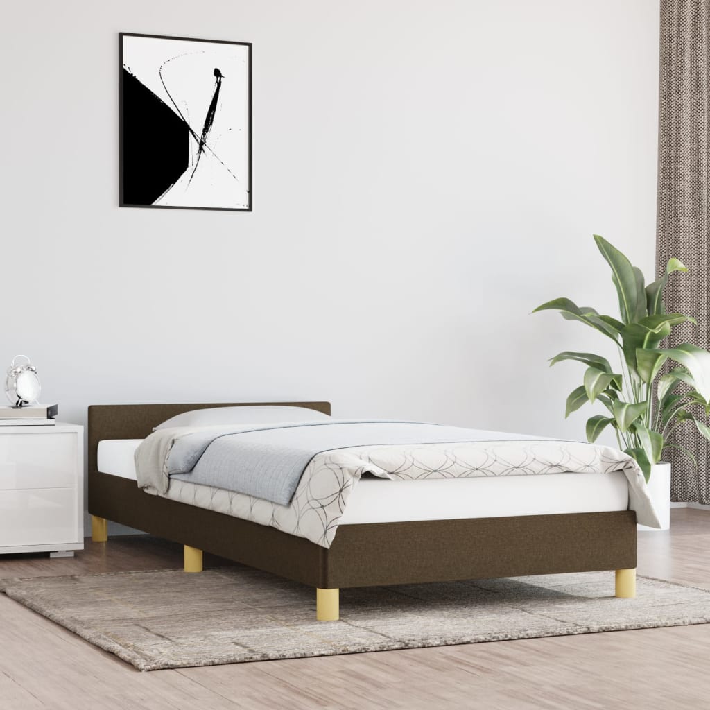 Cadru de pat cu tăblie, maro închis, 90x190 cm, textil