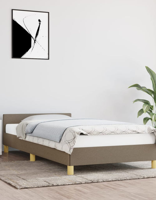 Încărcați imaginea în vizualizatorul Galerie, Cadru de pat cu tăblie, gri taupe, 90x190 cm, textil
