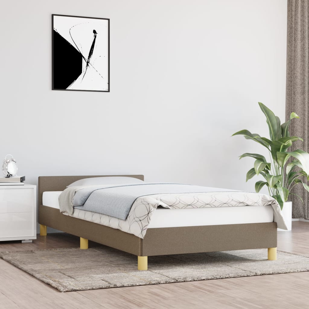 Cadru de pat cu tăblie, gri taupe, 90x190 cm, textil