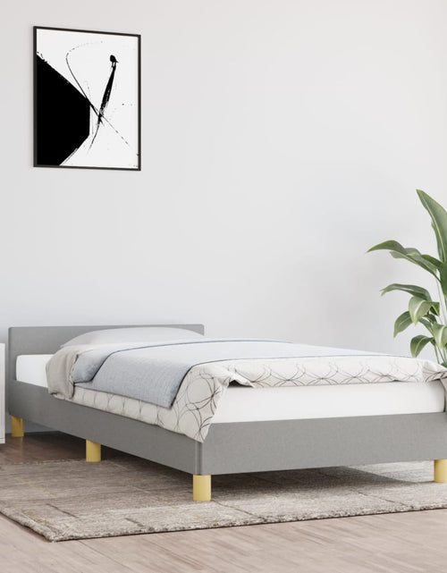 Încărcați imaginea în vizualizatorul Galerie, Cadru de pat cu tăblie, gri deschis, 100x200 cm, textil
