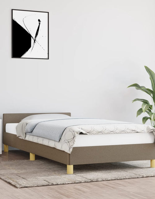 Încărcați imaginea în vizualizatorul Galerie, Cadru de pat cu tăblie, gri taupe, 100x200 cm, textil
