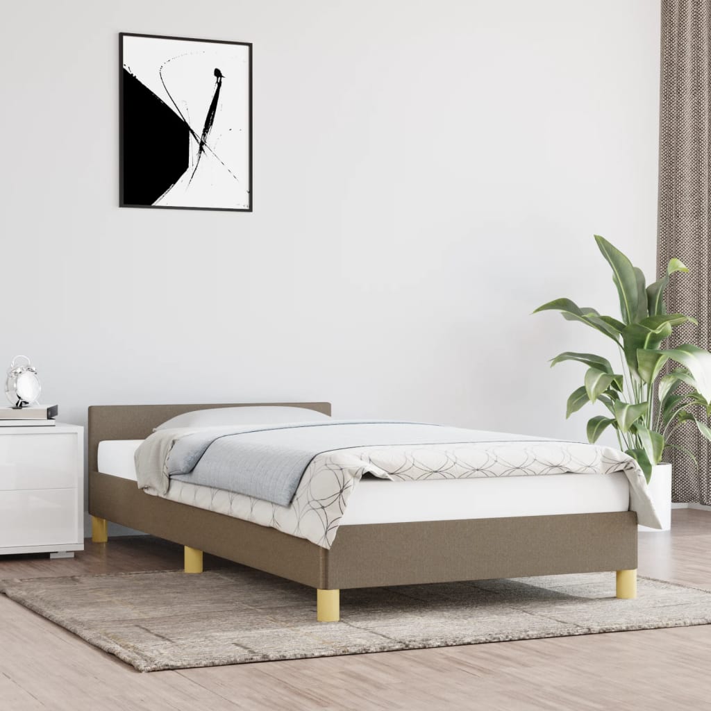 Cadru de pat cu tăblie, gri taupe, 100x200 cm, textil