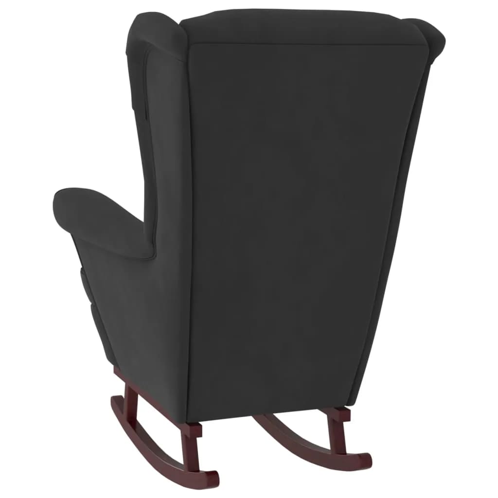 Scaun balansoar, picioare din lemn și taburet, negru, catifea