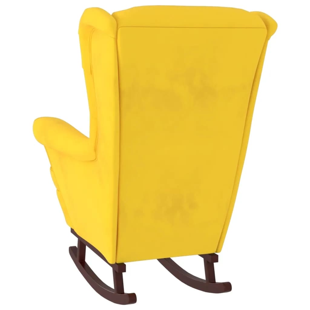 Scaun balansoar, picioare din lemn și taburet, galben, catifea