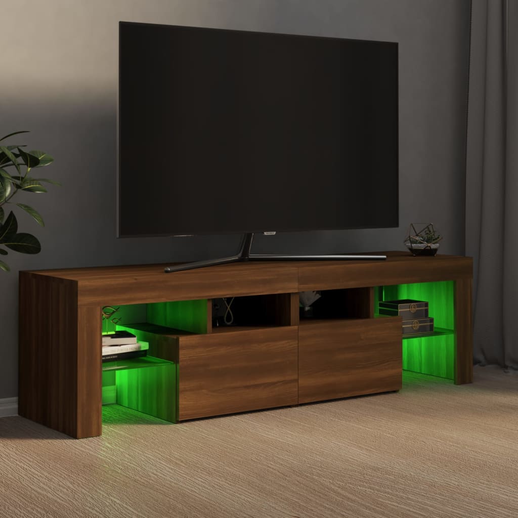 Comodă TV cu lumini LED, stejar maro, 140x36,5x40 cm