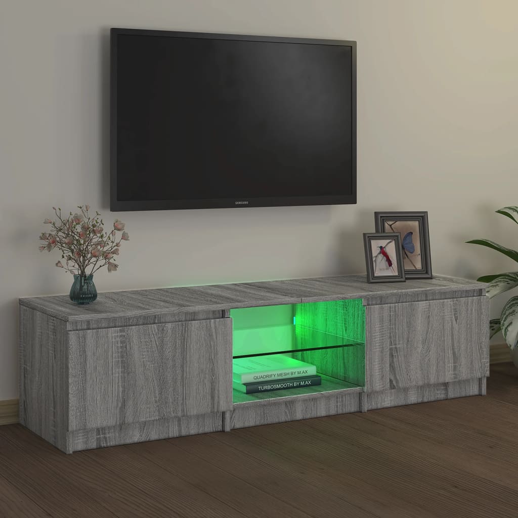 Comodă TV cu lumini LED, gri sonoma, 140x40x35,5 cm