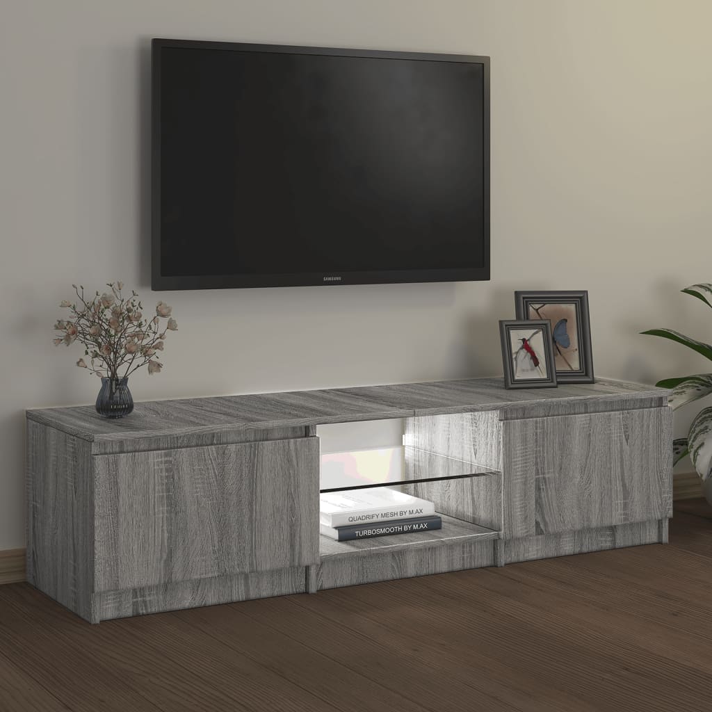 Comodă TV cu lumini LED, gri sonoma, 140x40x35,5 cm