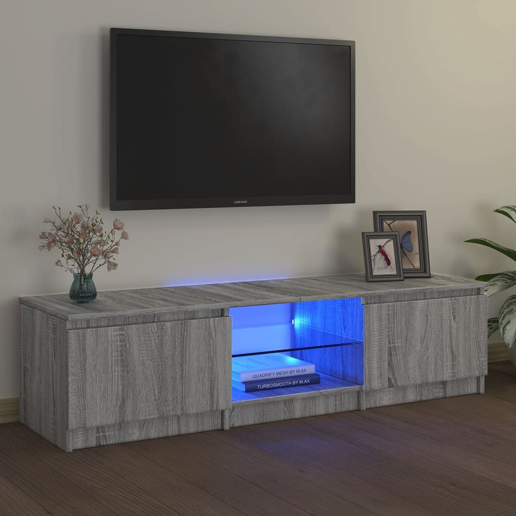 Comodă TV cu lumini LED, gri sonoma, 140x40x35,5 cm