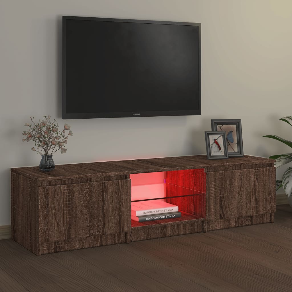 Comodă TV cu lumini LED, stejar maro, 140x40x35,5 cm