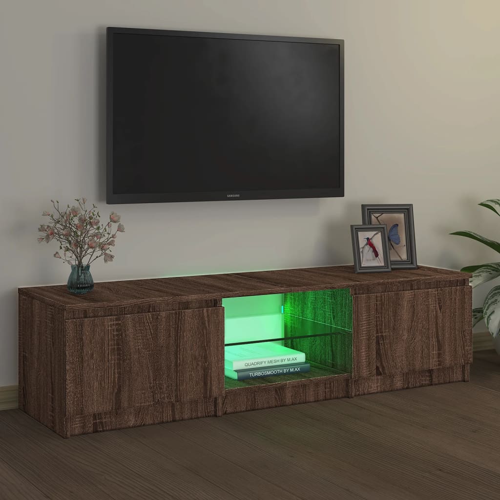 Comodă TV cu lumini LED, stejar maro, 140x40x35,5 cm