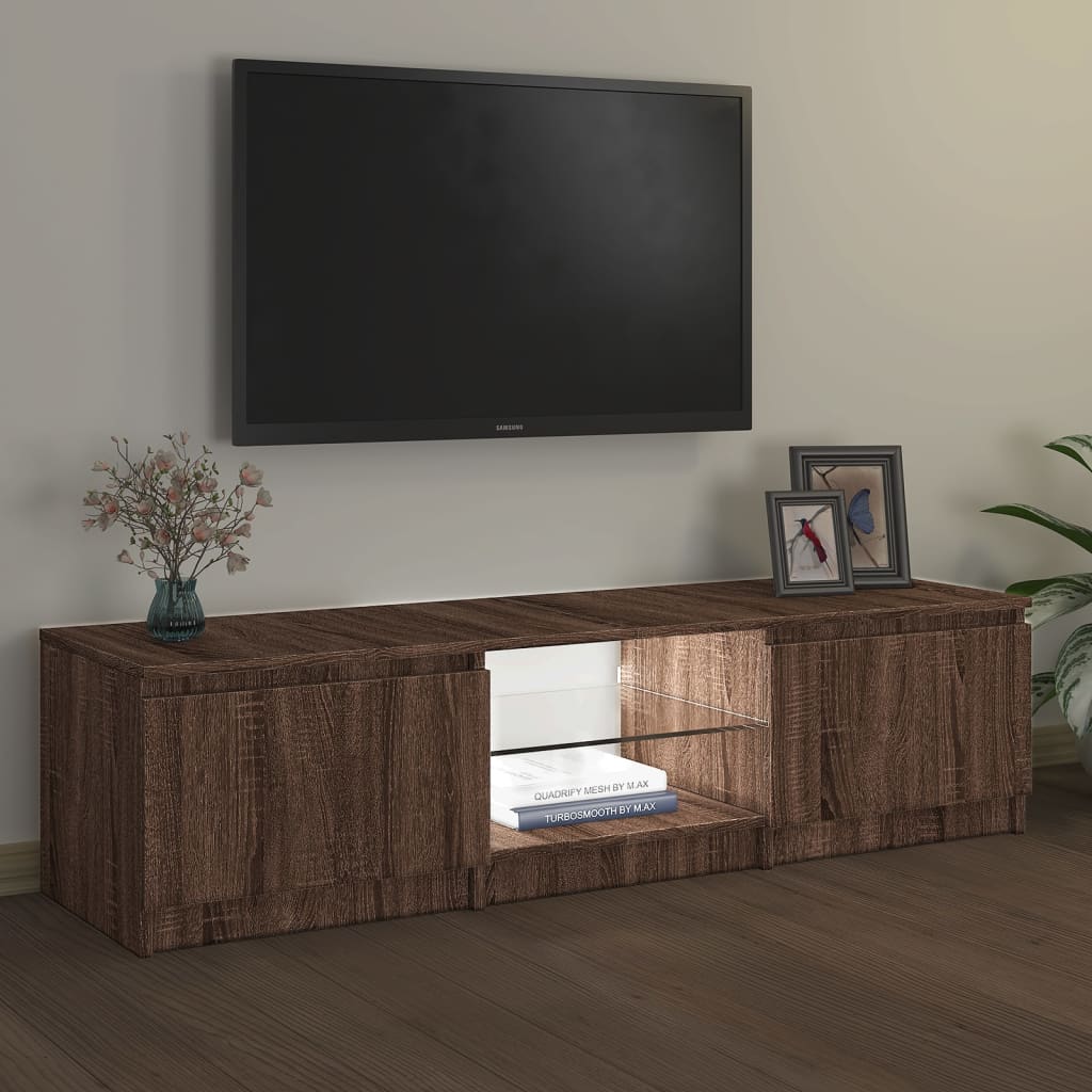 Comodă TV cu lumini LED, stejar maro, 140x40x35,5 cm