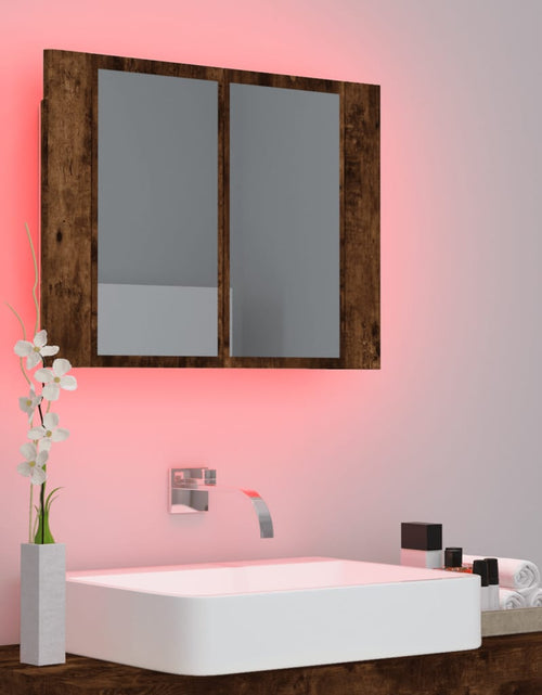 Încărcați imaginea în vizualizatorul Galerie, Dulap cu oglindă &amp; LED stejar fumuriu 60x12x45 cm lemn compozit
