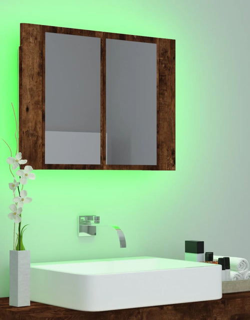 Încărcați imaginea în vizualizatorul Galerie, Dulap cu oglindă &amp; LED stejar fumuriu 60x12x45 cm lemn compozit
