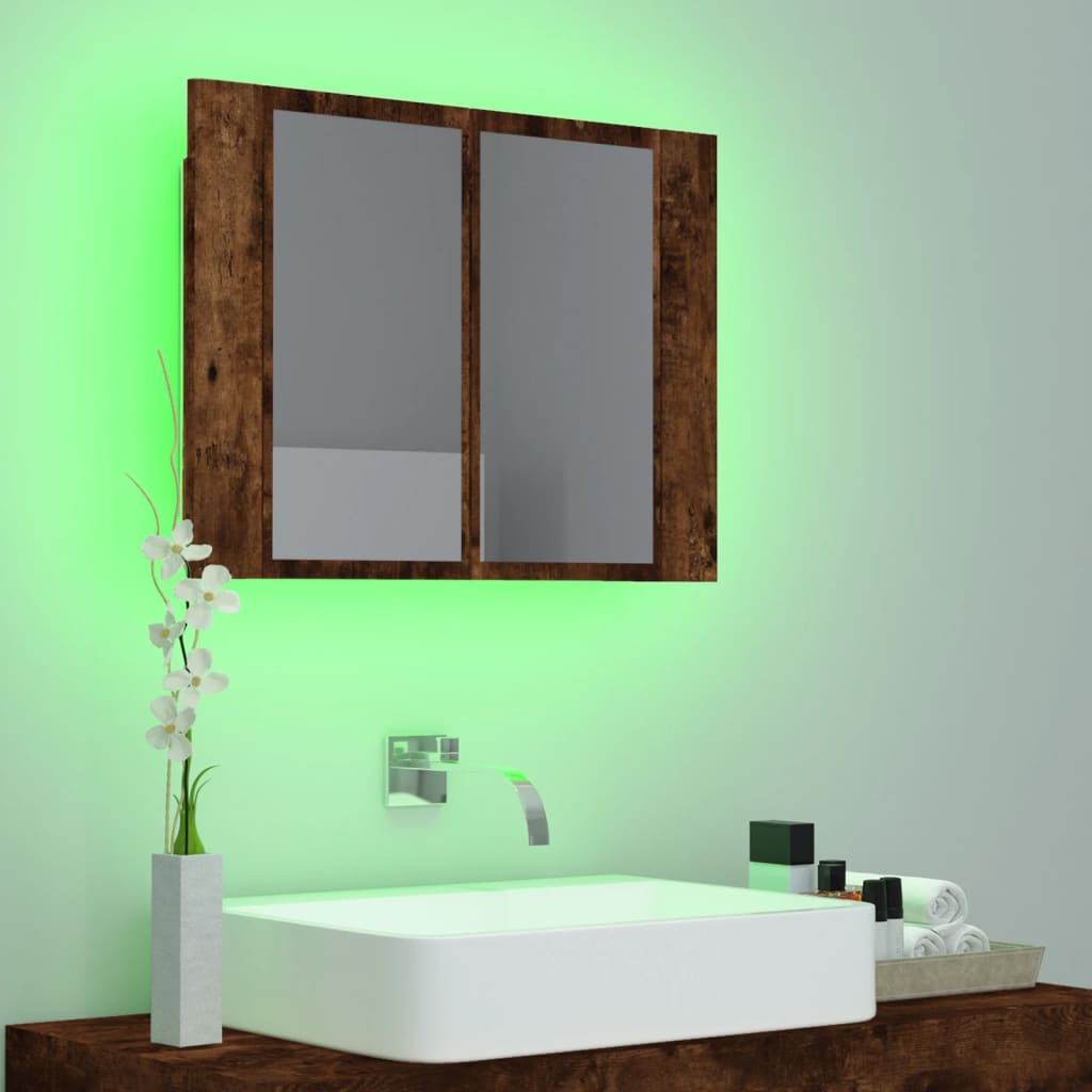 Dulap cu oglindă & LED stejar fumuriu 60x12x45 cm lemn compozit