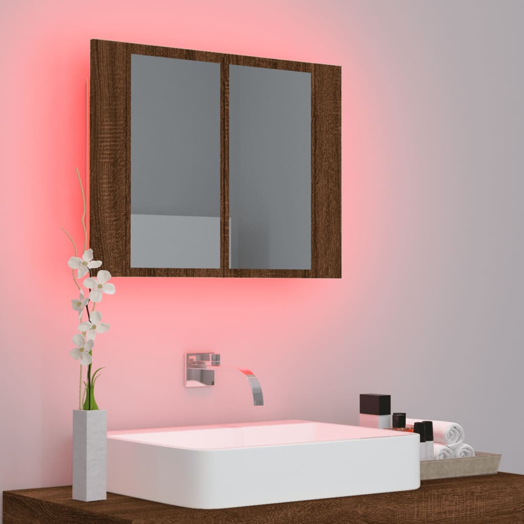 Dulap cu oglindă & LED stejar maro 60x12x45 cm lemn compozit