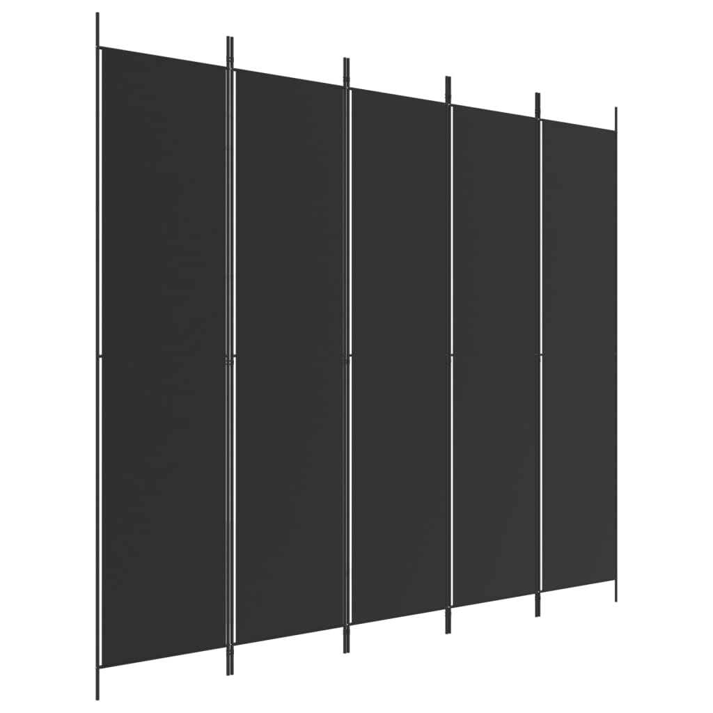 Paravan de cameră cu 5 panouri, negru, 250x220 cm, textil