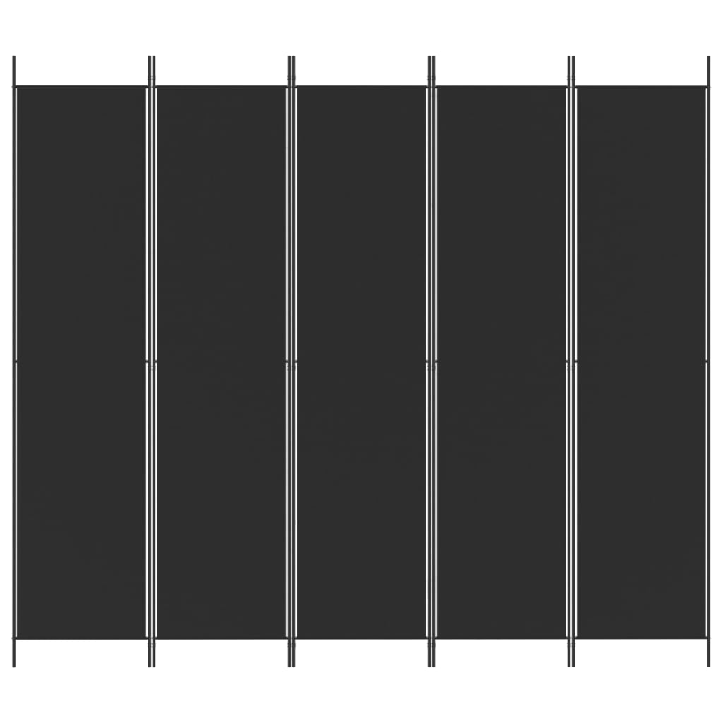 Paravan de cameră cu 5 panouri, negru, 250x220 cm, textil