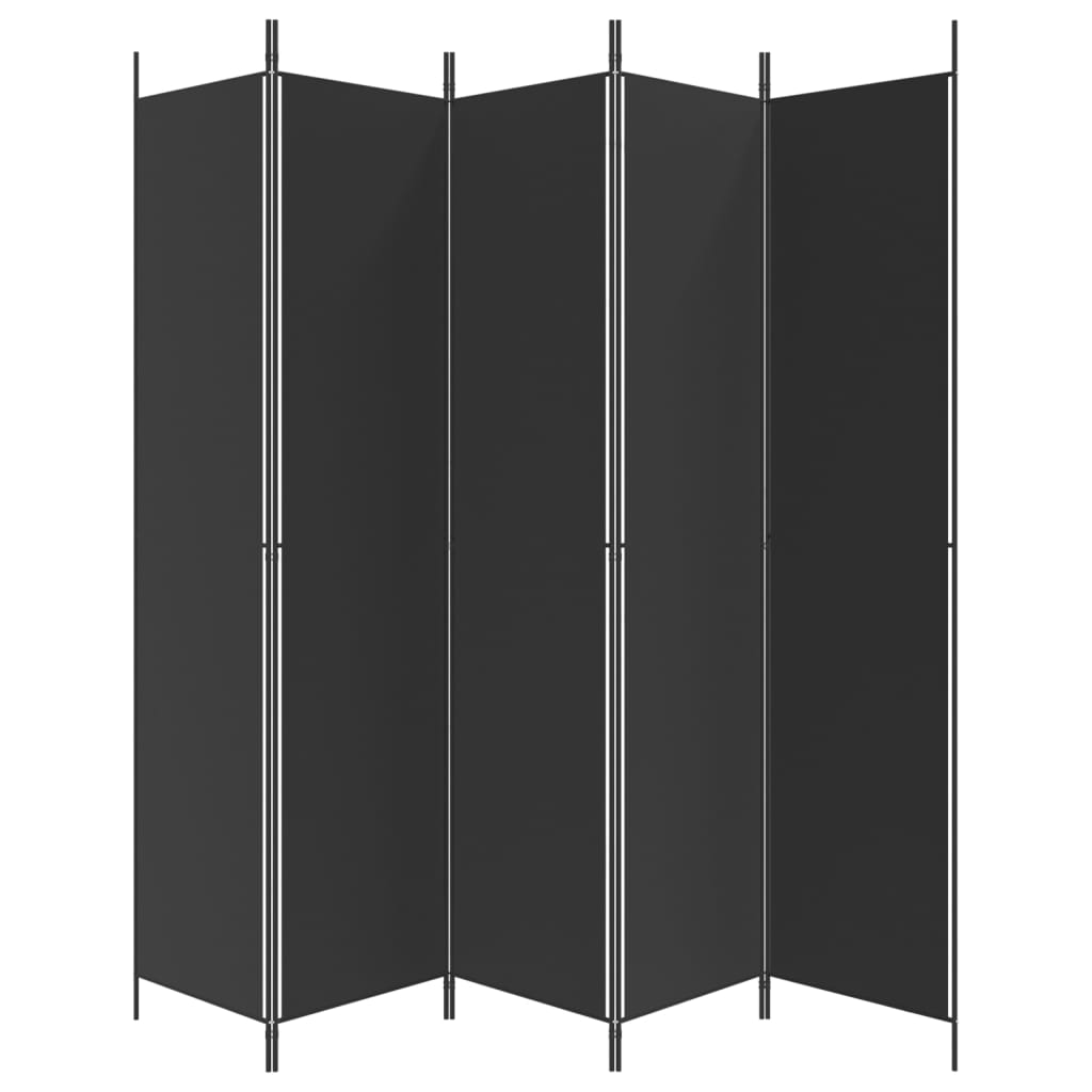 Paravan de cameră cu 5 panouri, negru, 250x220 cm, textil