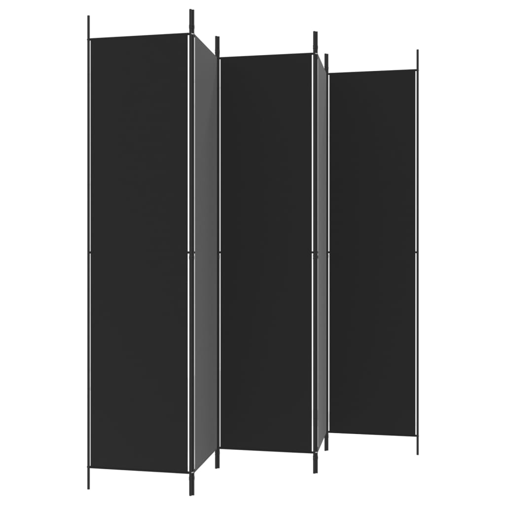 Paravan de cameră cu 5 panouri, negru, 250x220 cm, textil