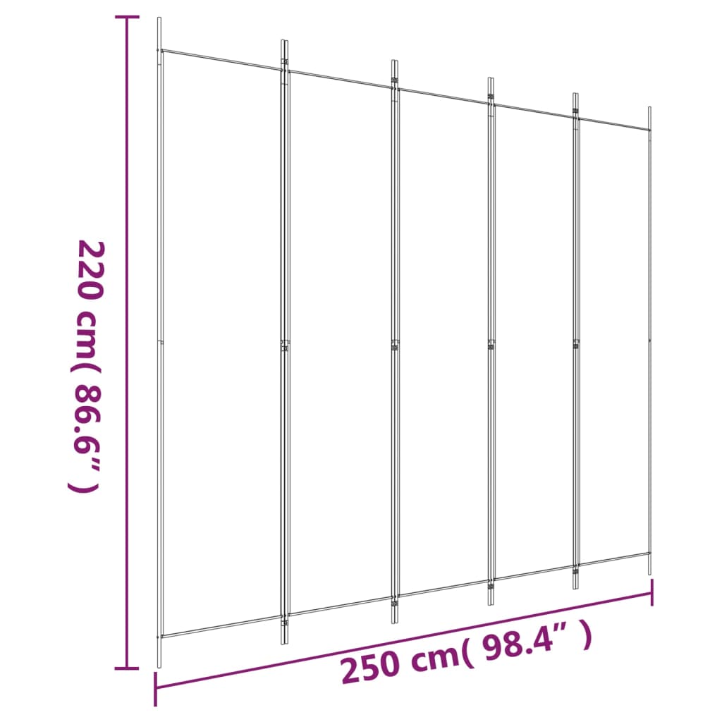 Paravan de cameră cu 5 panouri, negru, 250x220 cm, textil
