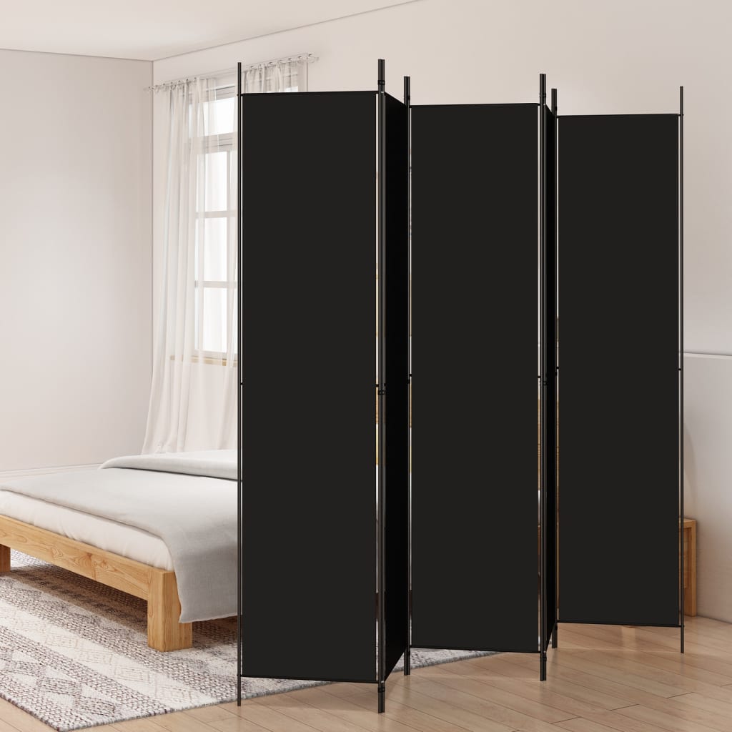 Paravan de cameră cu 5 panouri, negru, 250x220 cm, textil