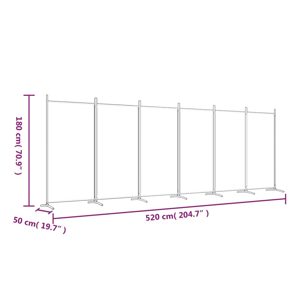 Paravan de cameră cu 6 panouri, antracit, 520x180 cm, textil