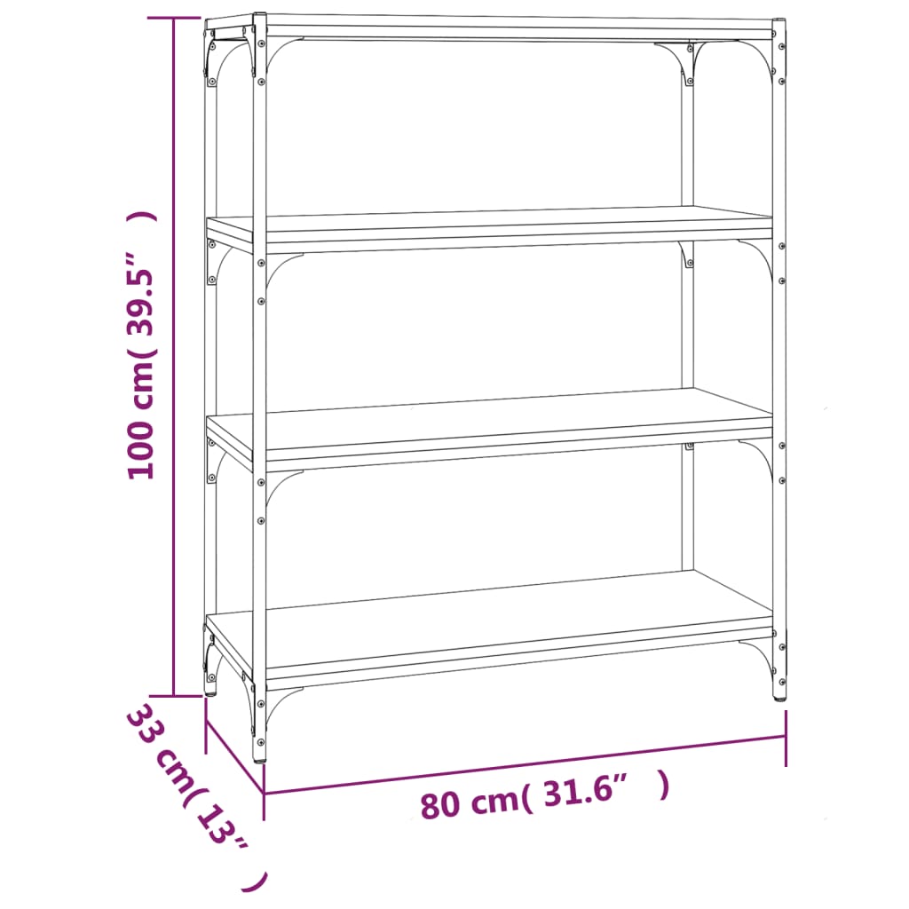 Bibliotecă, negru, 80x33x100 cm, lemn prelucrat și oțel