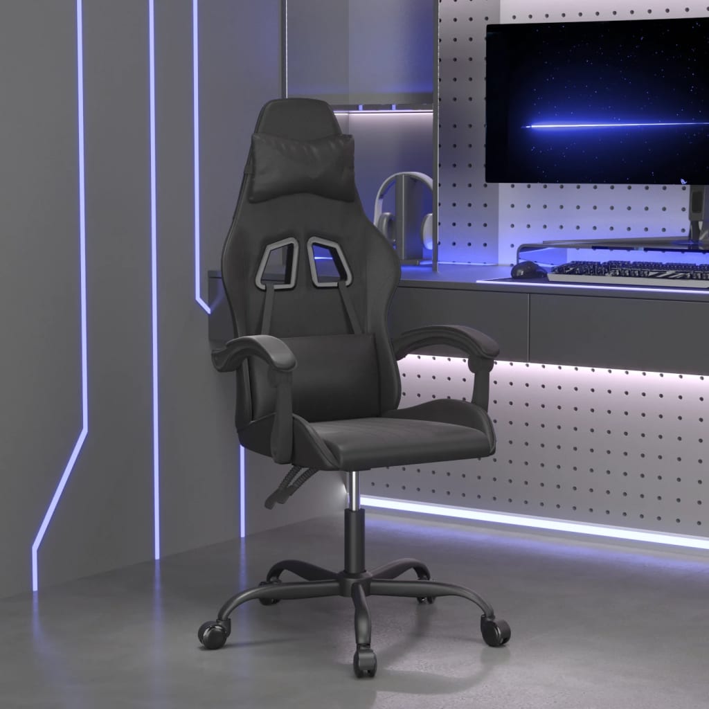 Scaun de gaming pivotant, negru, piele ecologică