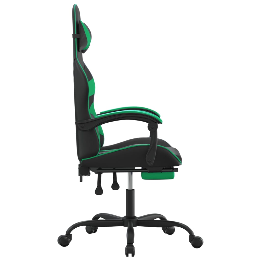 Scaun de gaming pivotant/suport picioare negru/verde piele eco