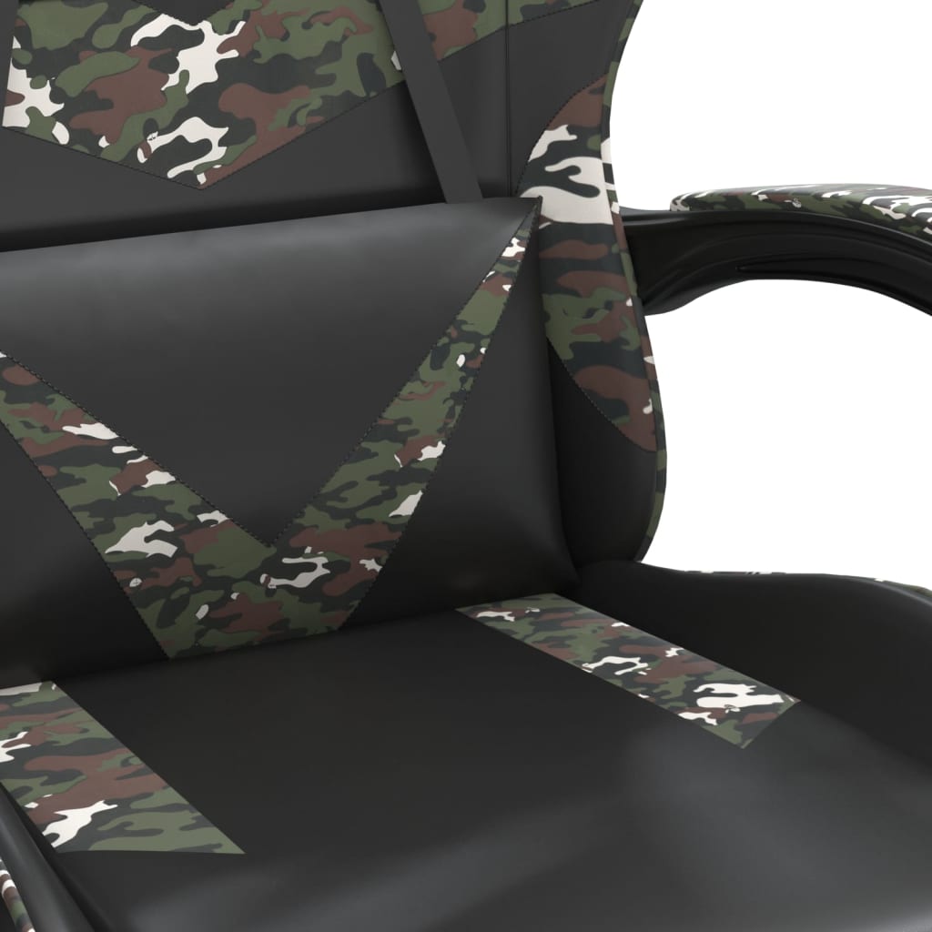 Scaun de gaming cu suport picioare negru/camuflaj piele eco