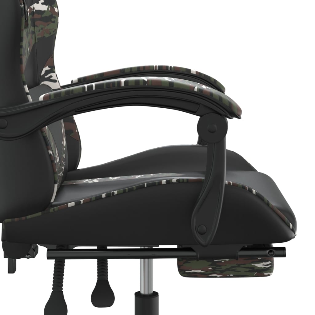 Scaun de gaming cu suport picioare negru/camuflaj piele eco