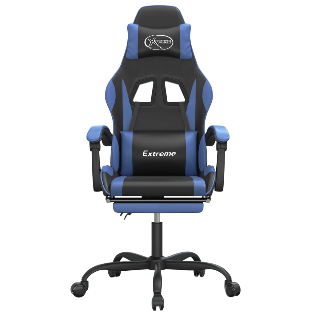 Scaun gaming pivotant/suport picioare negru/albastru piele eco