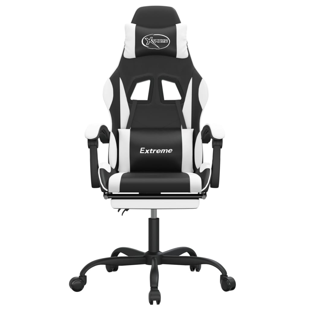 Scaun gaming pivotant/suport picioare negru/alb piele eco