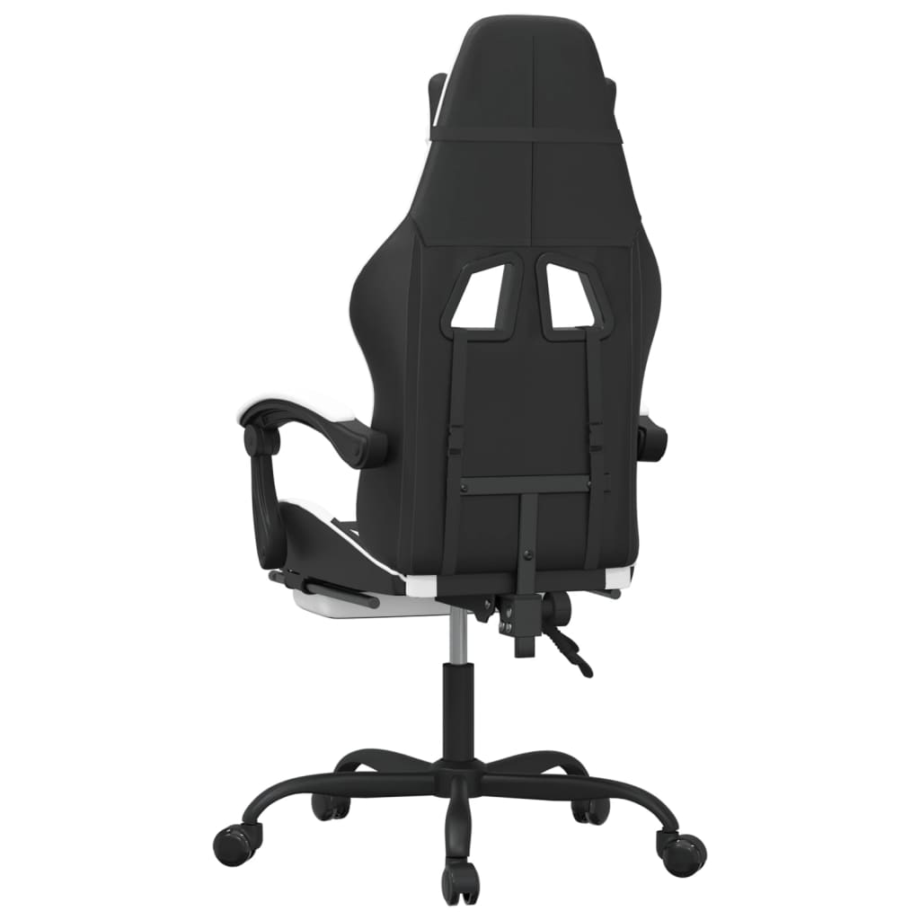 Scaun gaming pivotant/suport picioare negru/alb piele eco