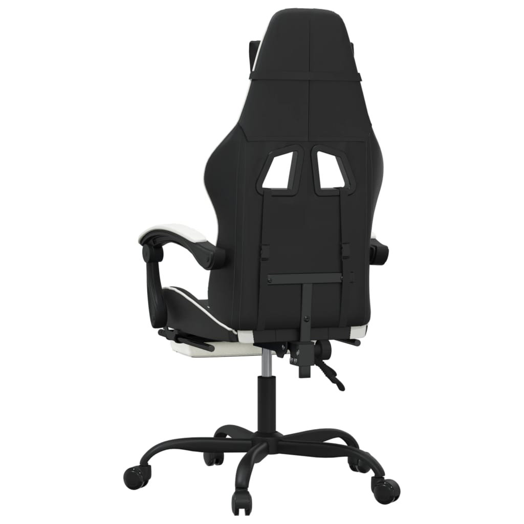 Scaun gaming pivotant/suport picioare negru/alb piele eco