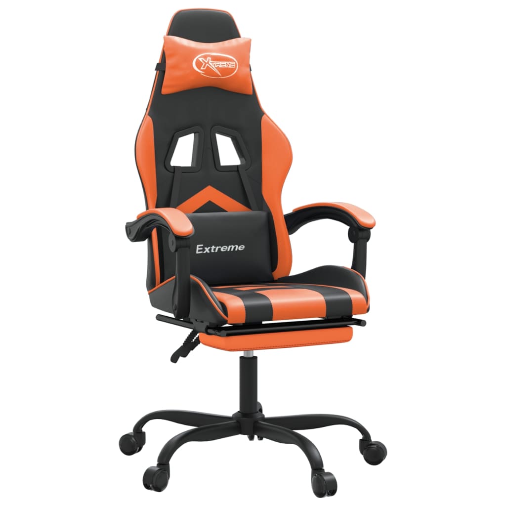 Scaun de gaming pivotant/suport picioare negru/oranj piele eco