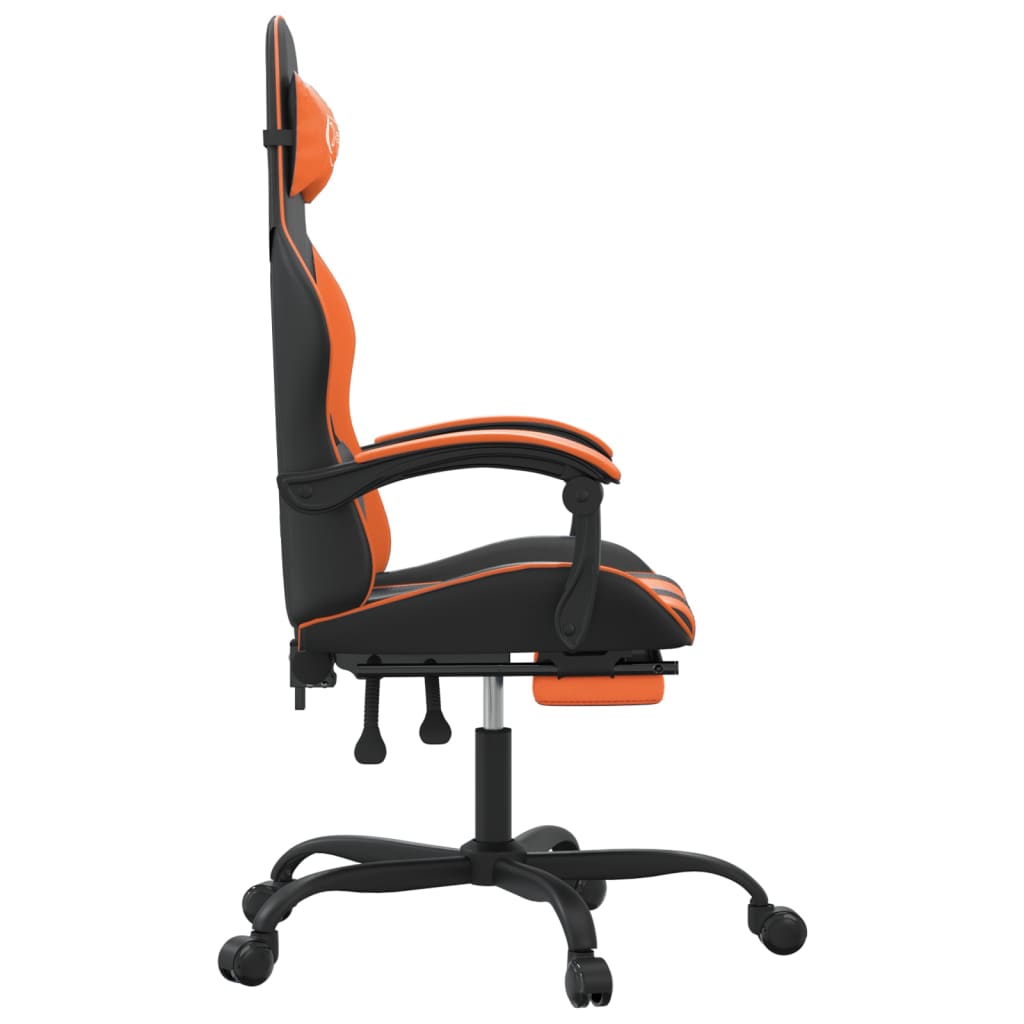 Scaun de gaming pivotant/suport picioare negru/oranj piele eco