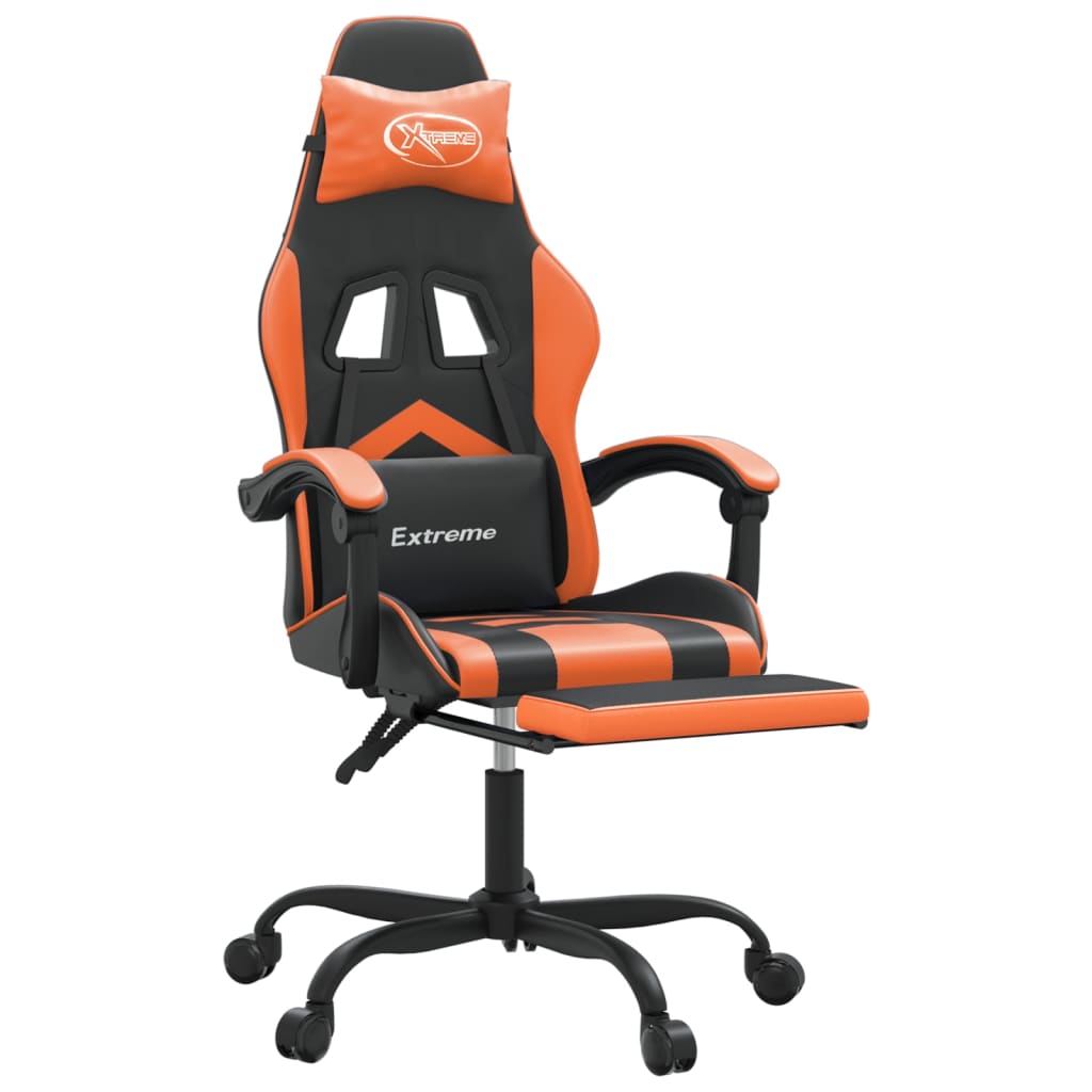 Scaun de gaming pivotant/suport picioare negru/oranj piele eco