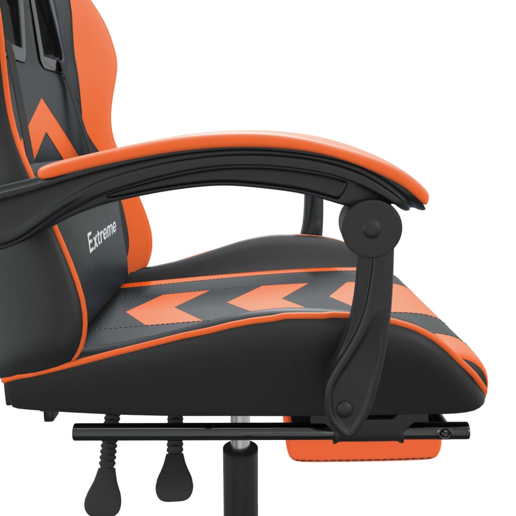 Scaun de gaming pivotant/suport picioare negru/oranj piele eco