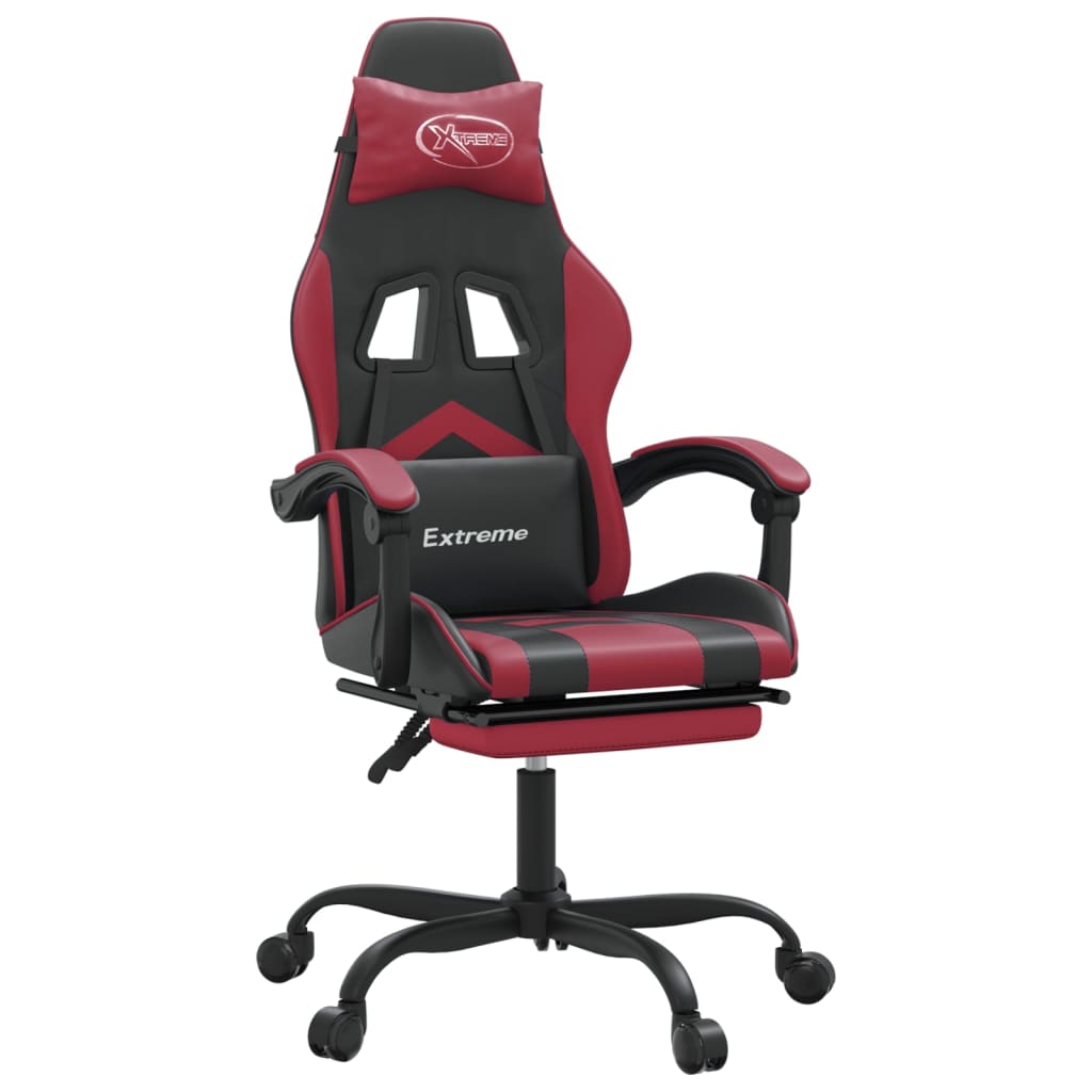 Scaun gaming pivotant/suport picioare negru/roșu vin piele eco