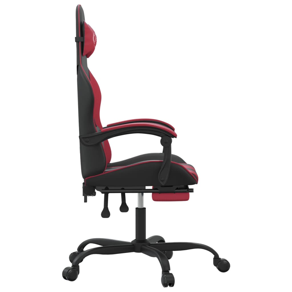 Scaun gaming pivotant/suport picioare negru/roșu vin piele eco