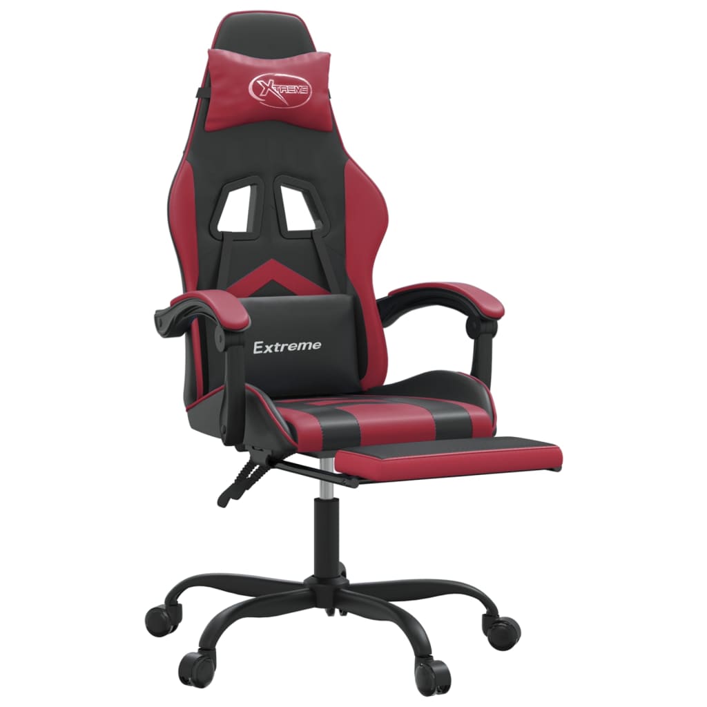 Scaun gaming pivotant/suport picioare negru/roșu vin piele eco