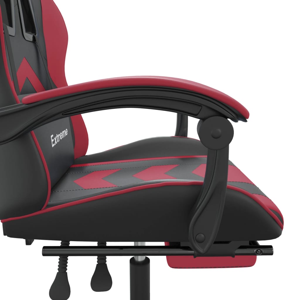 Scaun gaming pivotant/suport picioare negru/roșu vin piele eco