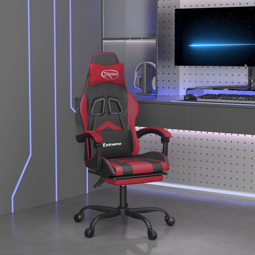 Scaun gaming pivotant/suport picioare negru/roșu vin piele eco