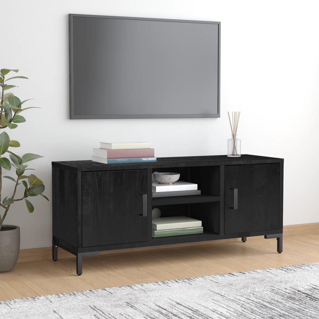 Comodă TV, negru, 110x35x48 cm, lemn de pin masiv reciclat