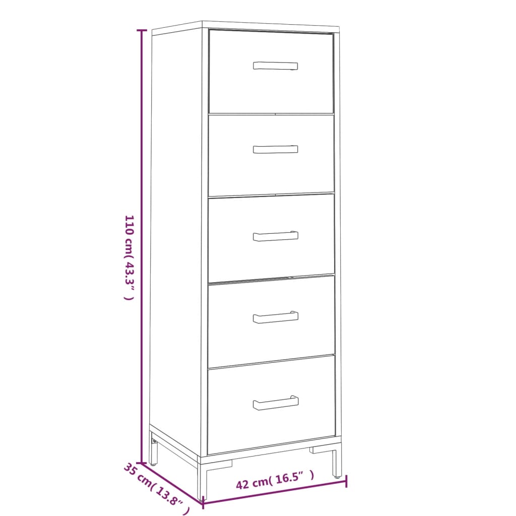 Dulap cu sertare, 42x35x110 cm, lemn masiv de pin reciclat