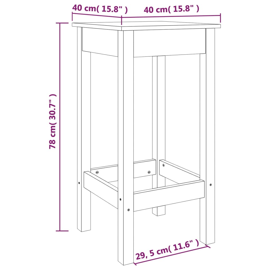 Scaune de bar, 2 buc., 40x40x78 cm, lemn masiv de pin