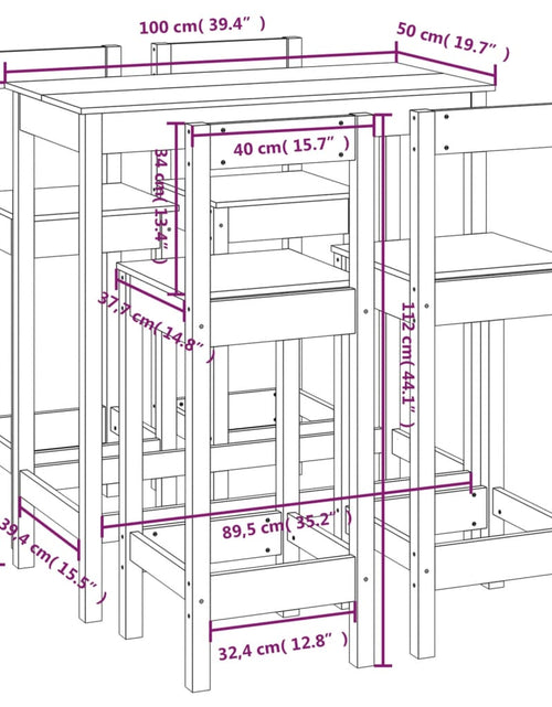 Загрузите изображение в средство просмотра галереи, Set mobilier de bar, 5 piese, negru, lemn masiv de pin
